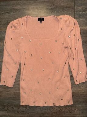 Pink Embellished Scoop Neck Sweater